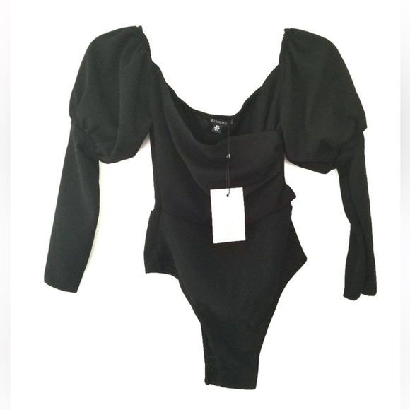 Misguided black bodycon bodysuit long sleeve puff sleeve NWT - Picture 6 of 6